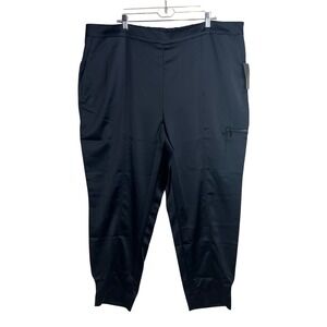 Isaac Mizrahi Live Satin Jogger Pants Plus Size 2X Black Pull On‎ Cargo NWT
